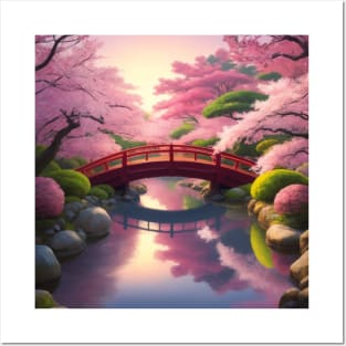 Cherry Blossom Trees in a Fantasy Garden Posters and Art